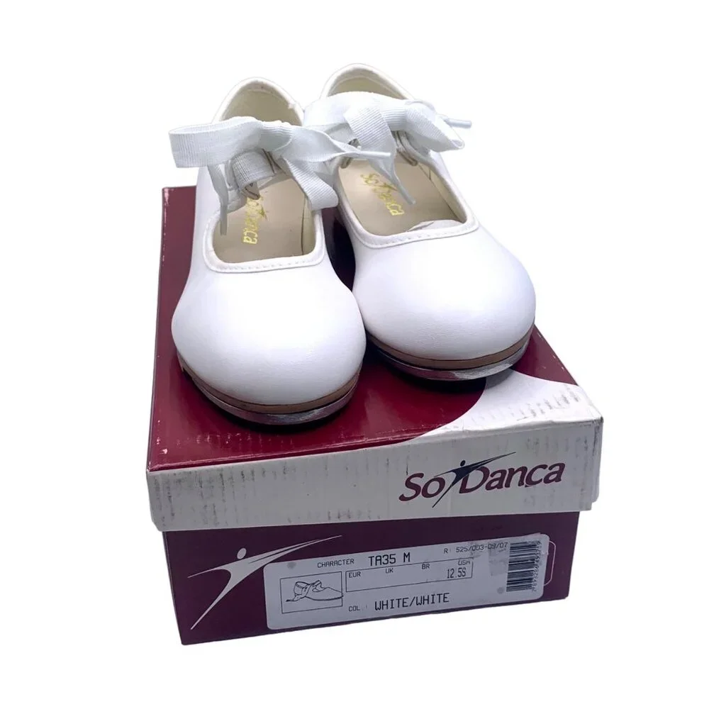 So Danca Tyette Tap Shoes Toddler 12.5 White Vegan Leather Dance Recital TA35